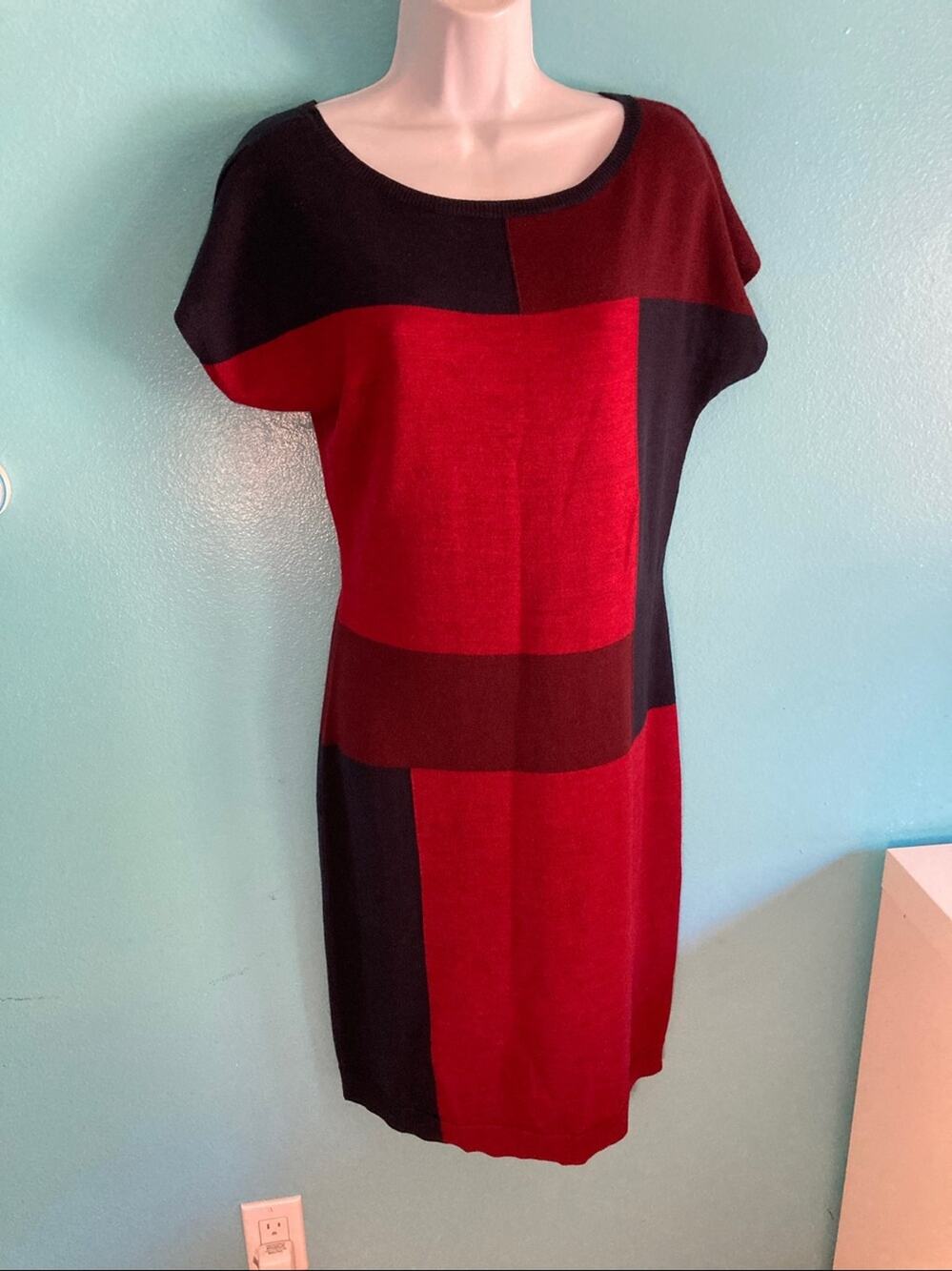 The Limited Womens Size M Colorblock Geometric Knit Sweater Dress Wool & Acrylic